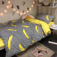 Load image into Gallery viewer, Black White Stripe Yellow Banana Double Sided Pillow And Duvet Cover