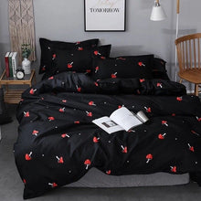 Load image into Gallery viewer, Black Ground And Red Mushroom Double Sided Pillow And Duvet Cover
